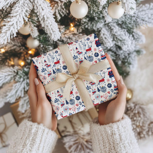 Scandinavian Theme Christmas Symbols Pattern Wrapping Paper
