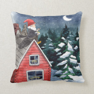 Scandinavian Tomten Christmas Gnome Watercolor Cushion