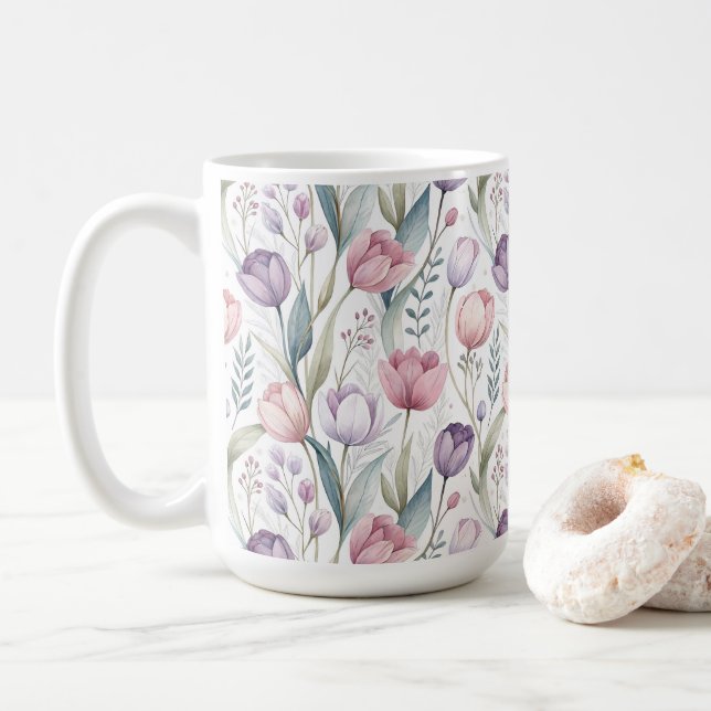 Scandinavian Tulip Floral Pattern Coffee Mug (With Donut)