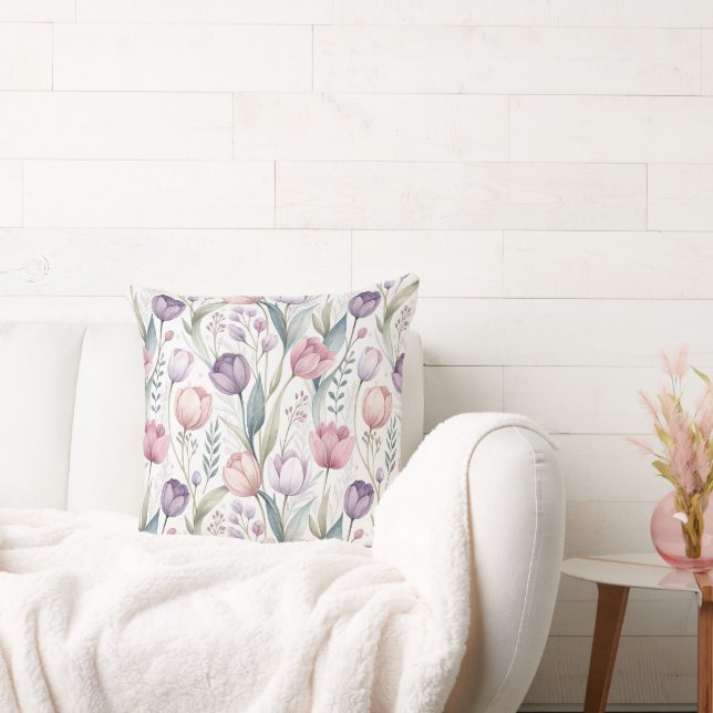 Scandinavian Tulip Floral Pattern Cushion (Couch)