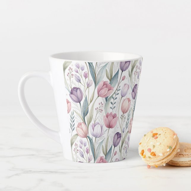 Scandinavian Tulip Floral Pattern Latte Mug (In Situ)
