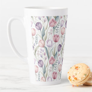 Scandinavian Tulip Floral Pattern Latte Mug
