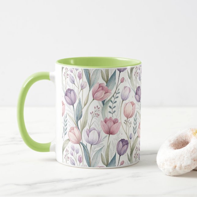 Scandinavian Tulip Floral Pattern Mug (With Donut)