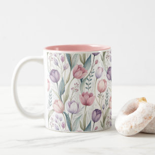 Scandinavian Tulip Floral Pattern Two-Tone Coffee Mug