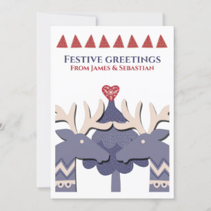 Scandinavian Two Male Reindeer Gay Personalised Holiday Card