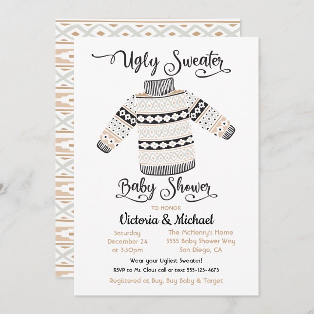 Scandinavian Ugly Sweater Baby Shower Invitation (Front/Back)