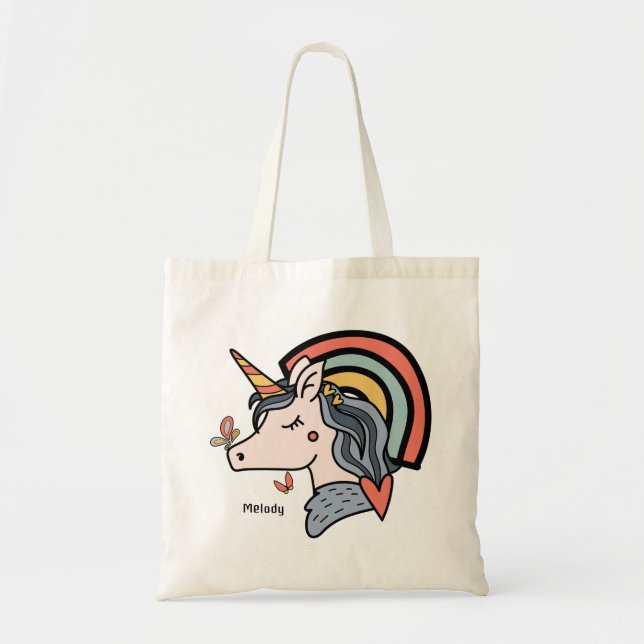 Scandinavian Unicorn Butterfly Custom Name      Tote Bag (Front)