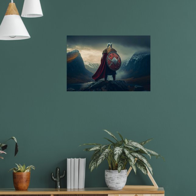 Scandinavian Viking in Chain Mail Viewing Fjord  Poster (Living Room 1)