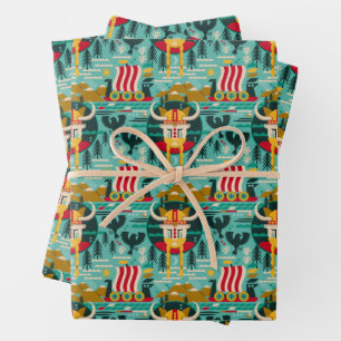Scandinavian Viking Ship Pattern Wrapping Paper
