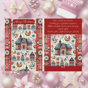 Scandinavian Village Nordic Art Christmas Cottage  Holiday Card