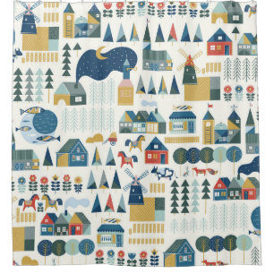 Scandinavian village: pastel cosy pattern. shower curtain