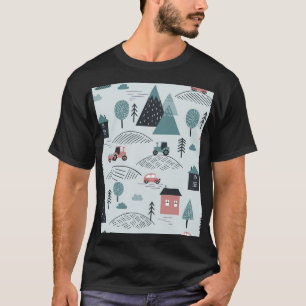 Scandinavian village, seamless rural pattern. T-Shirt
