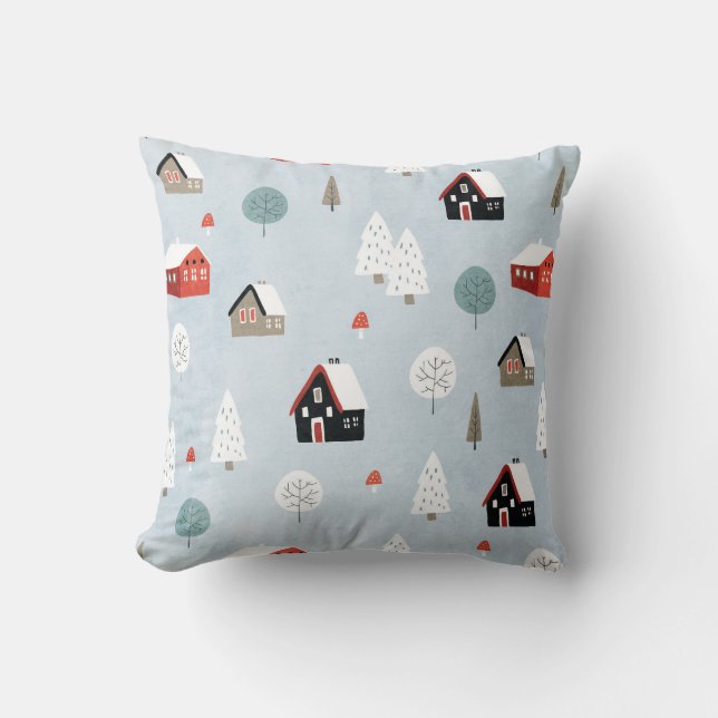 Scandinavian Village Winter Personalised Decor Cushion (Front)