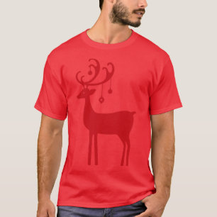 Scandinavian Vintage Christmas Reindeer Red T-Shirt