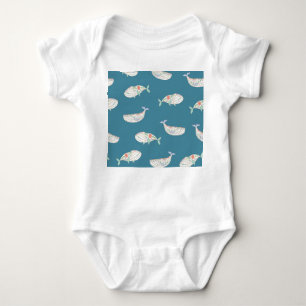 Scandinavian whale, sea animals pattern baby bodysuit