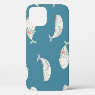Scandinavian whale, sea animals pattern iPhone 12 case