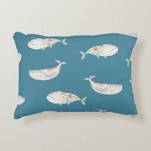 Scandinavian whale, sea animals pattern decorative cushion