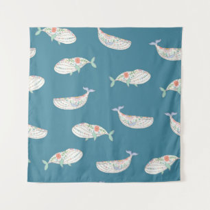 Scandinavian whale, sea animals pattern tapestry