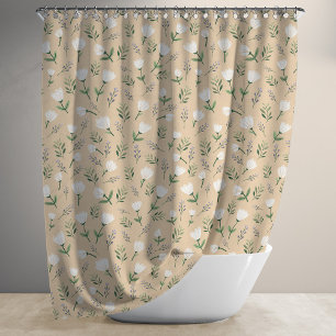 Scandinavian white Floral Shower Curtain