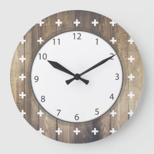 Scandinavian White Plus Signs Wooden Planks Large Clock