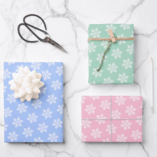 Scandinavian White Snowflake Pattern on Pastels Wrapping Paper Sheet