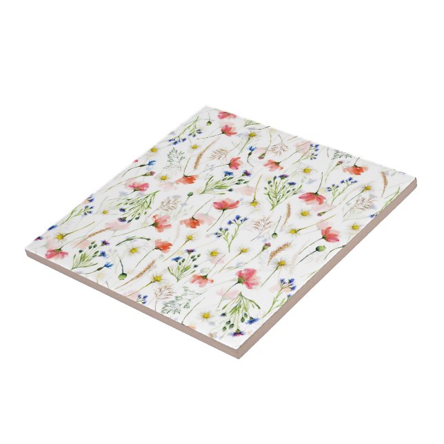 Scandinavian Wildflowers Meadow Ceramic Tile (Side)
