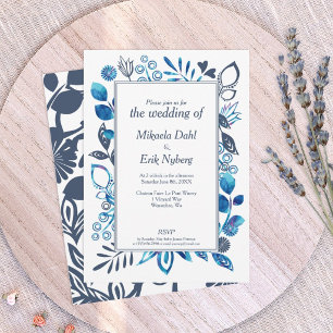 Scandinavian Winter Blue-Grey Floral Pattern Invitation