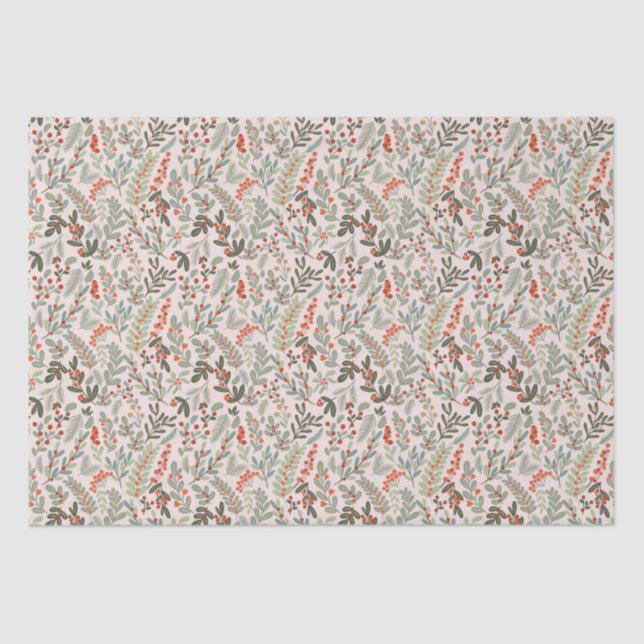 Scandinavian Winter Floral and Berry Holiday  Tissue Paper (Front)