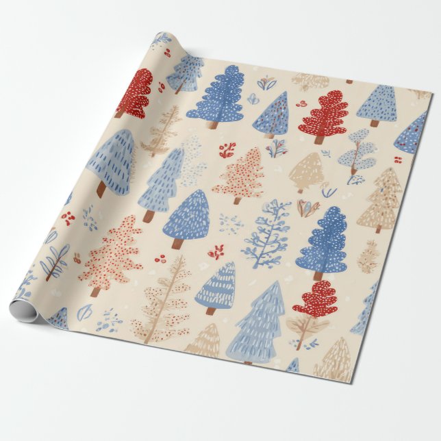 Scandinavian Winter Forest Pattern (1) Wrapping Paper (Unrolled)