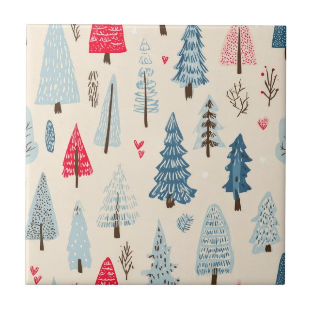 Scandinavian Winter Forest Pattern (2) Ceramic Tile (Front)