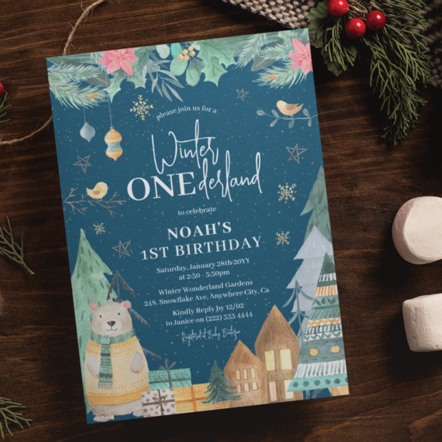 Scandinavian 'Winter Onederland' 1st Birthday Invitation (Creator Uploaded)