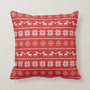 Scandinavian Winter Pattern - Red & White Cushion