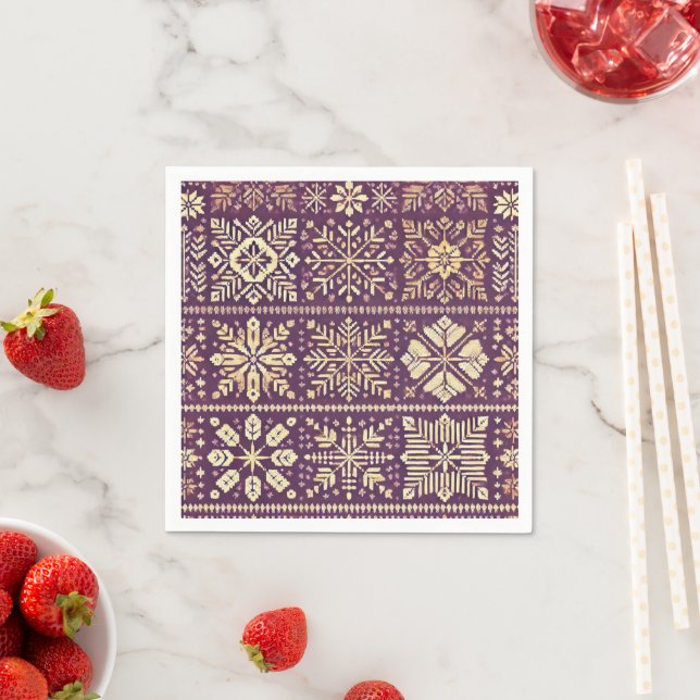 Scandinavian Winter Purple and Gold Decoupage Napkin (Insitu)