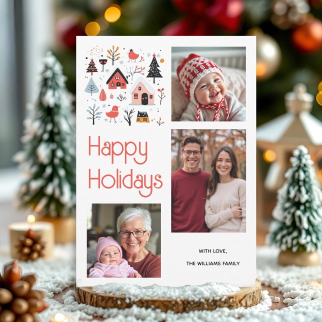 Scandinavian winter scenery with houses Christmas  Holiday Card (Creator Uploaded)