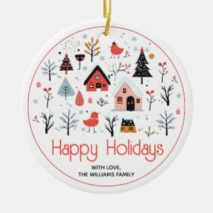 Scandinavian winter sceney Christmas holiday Ceramic Ornament