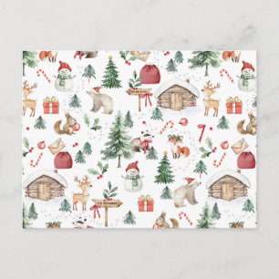 Scandinavian Winter wonderland woodland animals ce Postcard