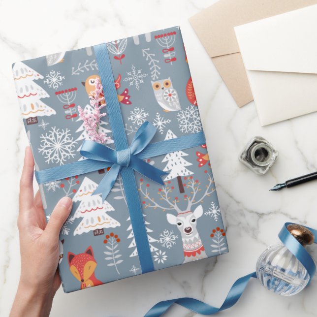 Scandinavian Woodland Animals Christmas Holiday    Wrapping Paper (Gifting)
