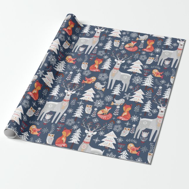 Scandinavian Woodland Animals Christmas Holiday    Wrapping Paper (Unrolled)