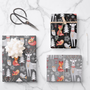 Scandinavian Woodland Animals Christmas Holiday    Wrapping Paper Sheet