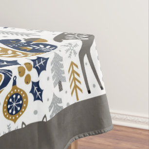 Scandinavian Woodland Animals Snowflakes Christmas Tablecloth