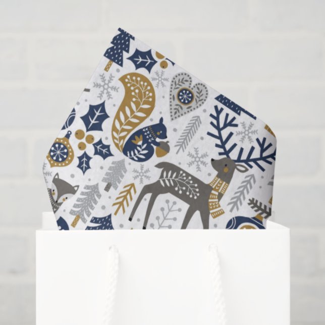 Scandinavian Woodland Animals Snowflakes Christmas Tissue Paper (Gift Bag)