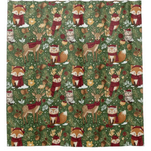Scandinavian Woodland Christmas Pattern Shower Curtain