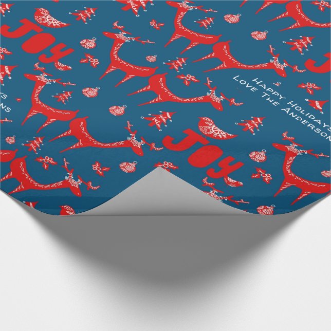 Scandinavian Woodland Deer Winter Xmas Folk Art Wrapping Paper (Corner)