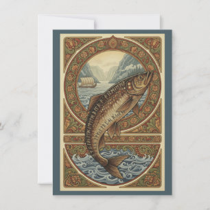 Scandinavian Woodland Salmon Art Flat Thank You Card