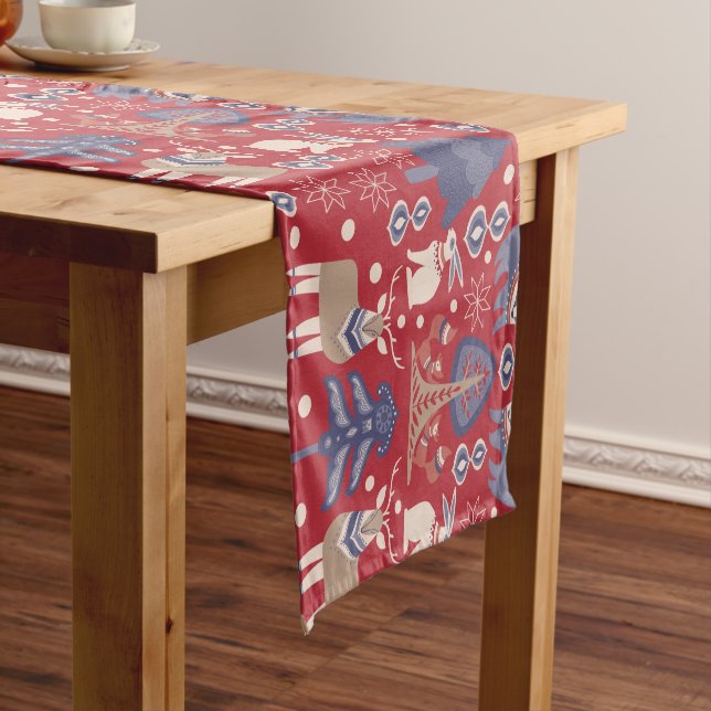 Scandinavian Woodland Winter Nordic Christmas Short Table Runner (In Situ)