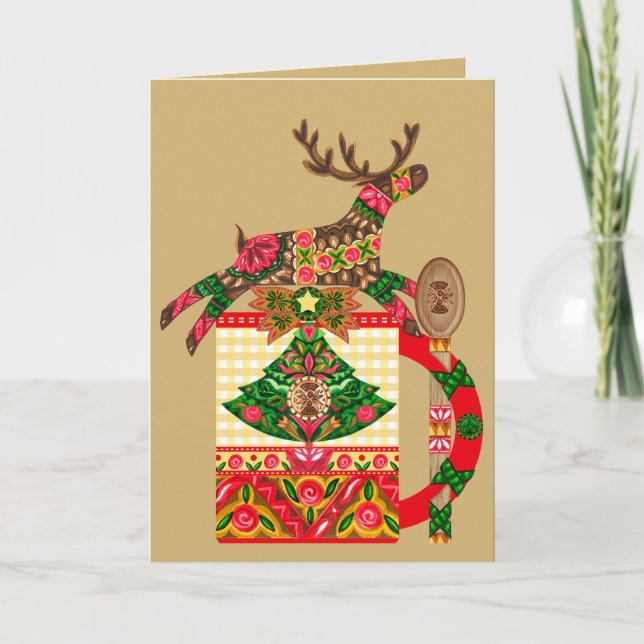 Scandinavian Xmas Reindeer Folded Greeting Card (Front)