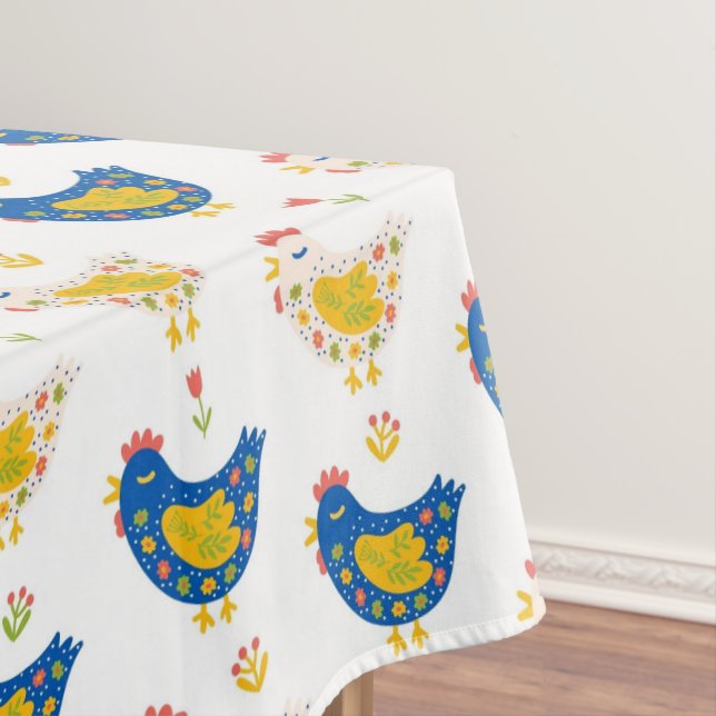 Scandinavian Yellow & Blue Funny Chicks Easter Tablecloth (In Situ)
