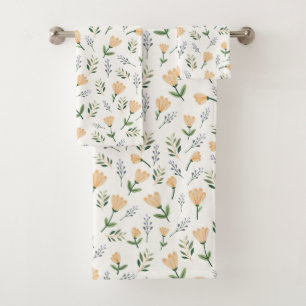 Scandinavian Yellow Floral Bath Towel Set
