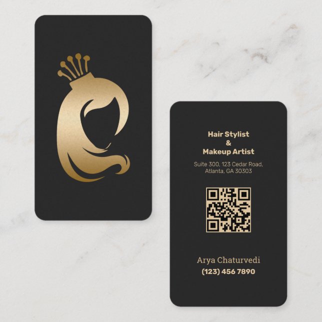 Scannable Hair Stylist Makeup Artist Business Card (Front/Back)