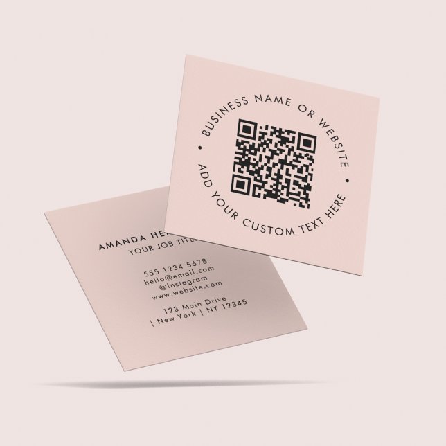  Scannable QR Code Blush Pink Connect With Us Square Business Card (Creator Uploaded)